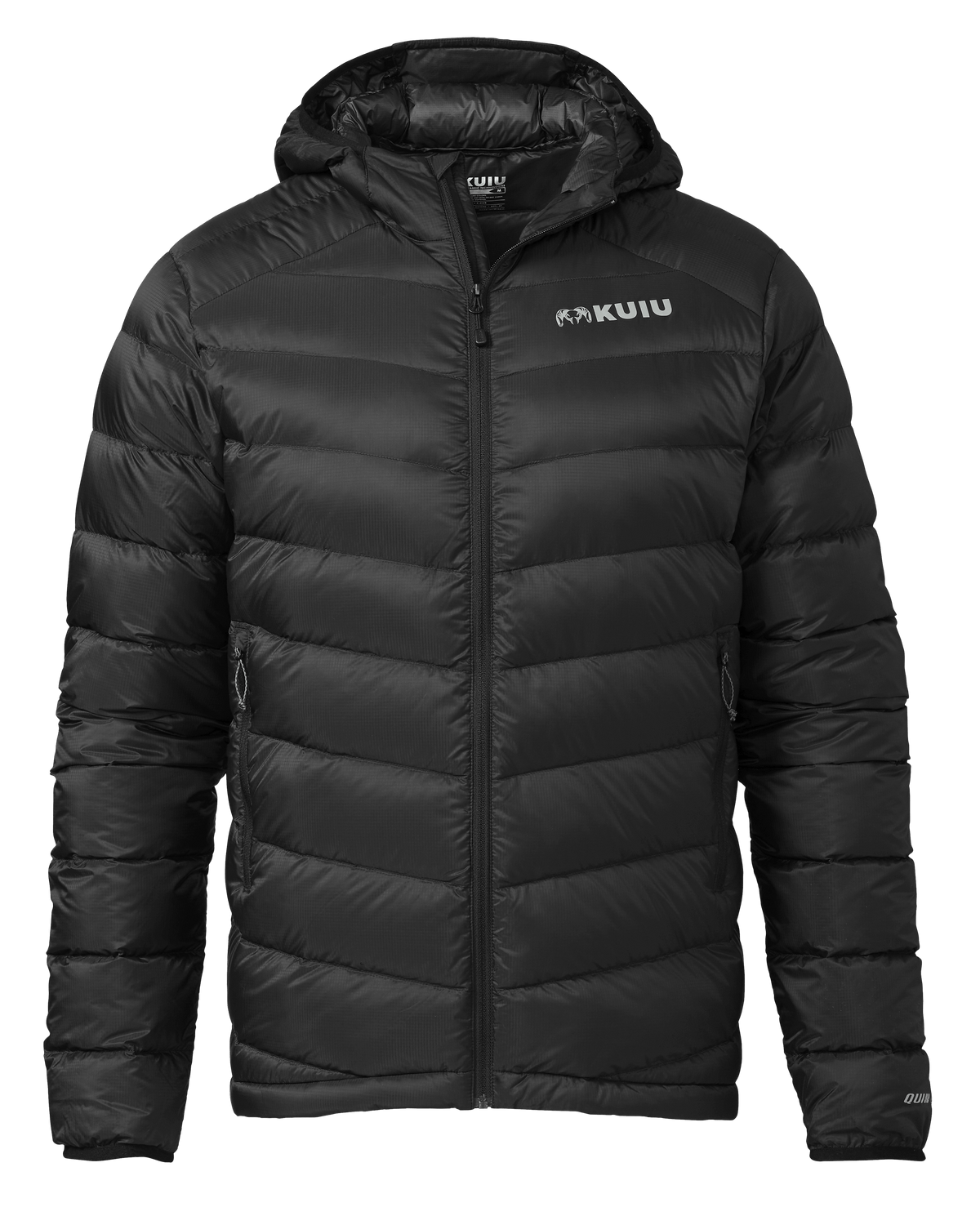 Front of Super Down LT Hooded Jacket in Black