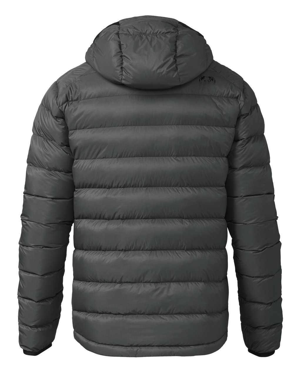 Back of Super Down LT Hooded Jacket in Gunmetal Grey
