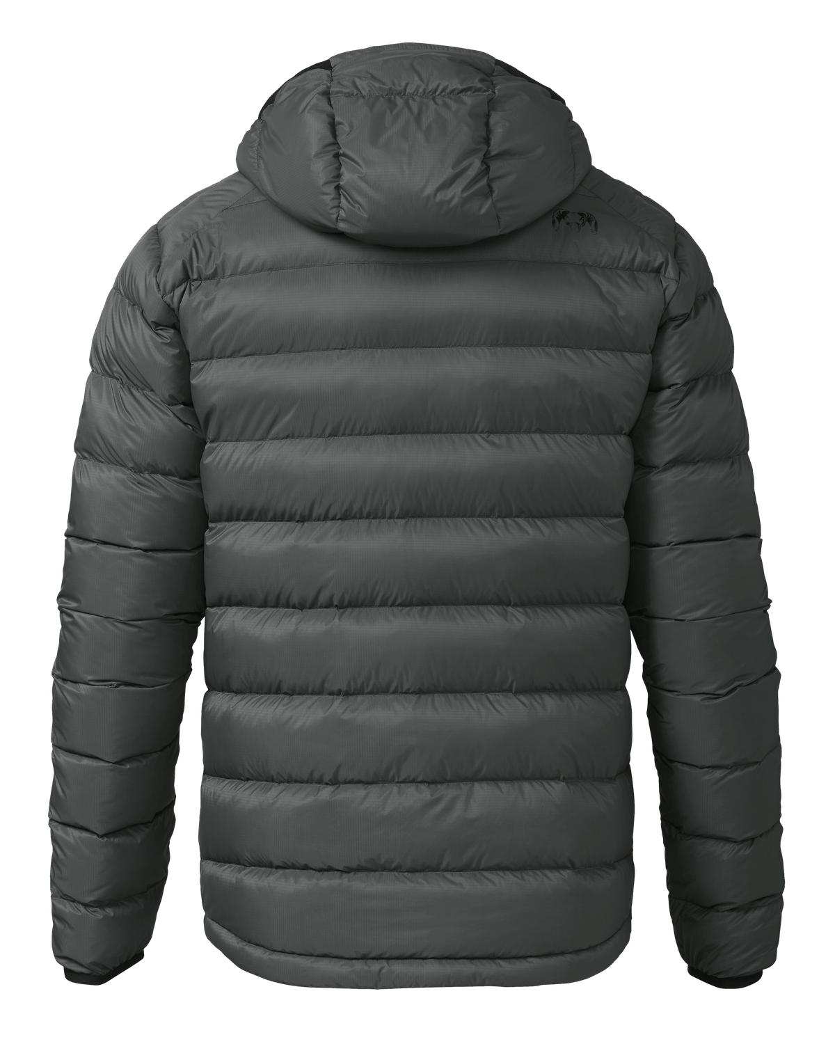 Back of Super Down LT Hooded Jacket in Gunmetal Grey