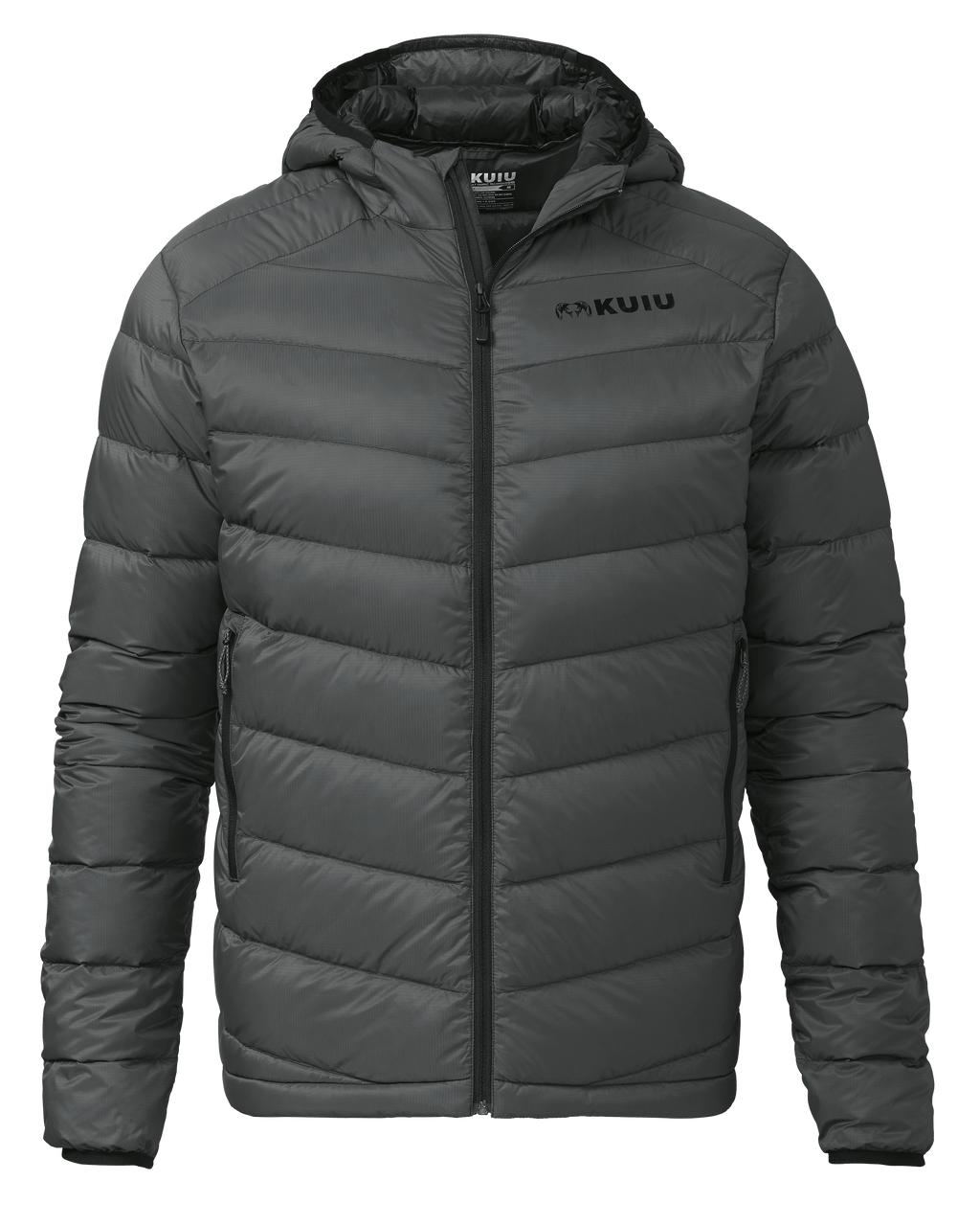 Front of Super Down LT Hooded Jacket in Gunmetal
