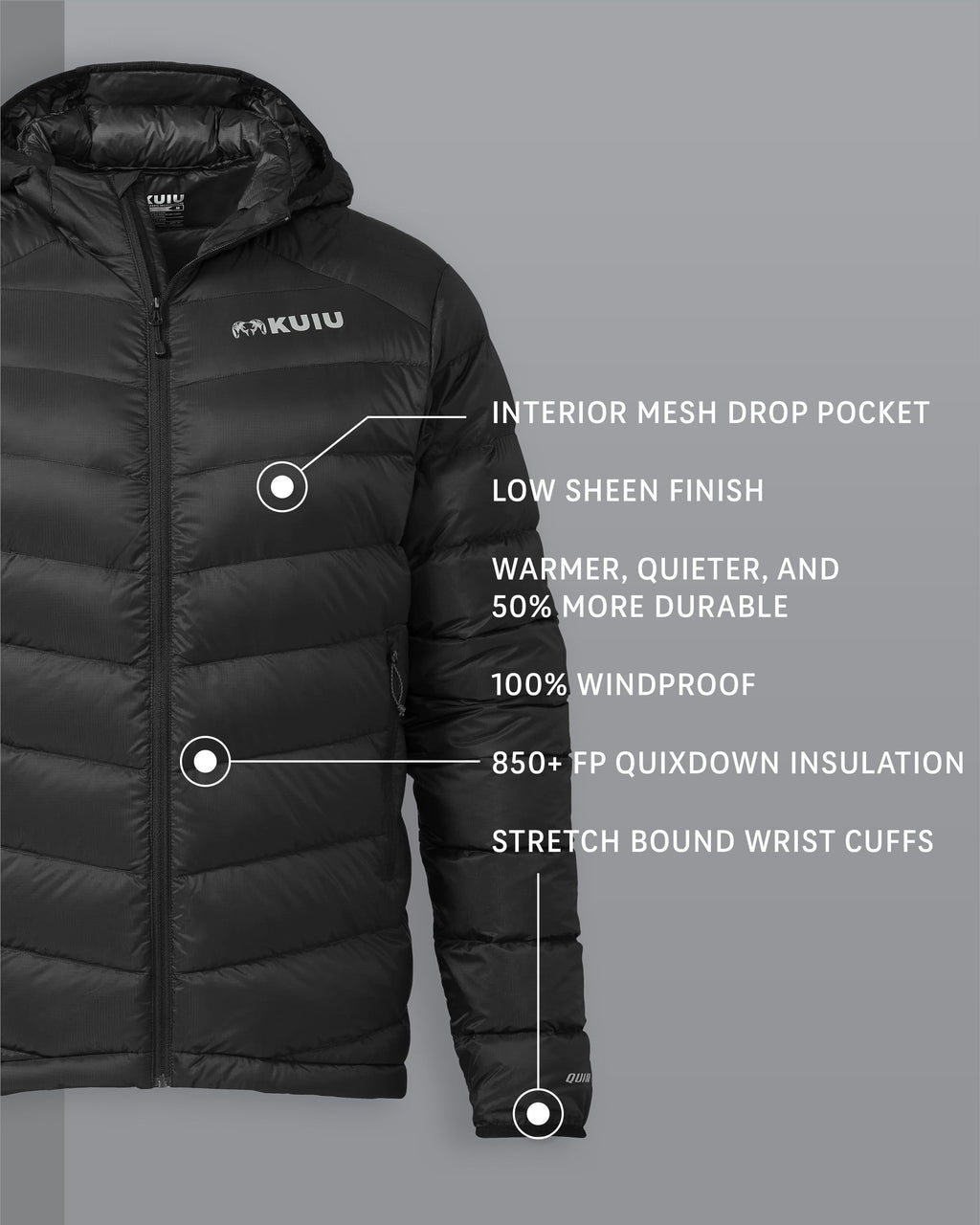 Super Down LT Hooded Jacket Black Detail Callout