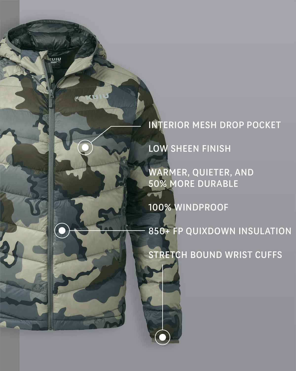 Super Down LT Hooded Jacket Vias Camouflage Detail Callout