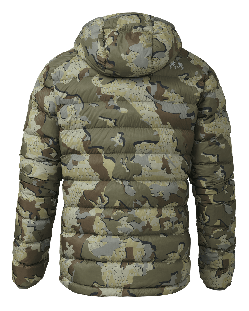 Back of Super Down LT Hooded Jacket in Valo Camouflage