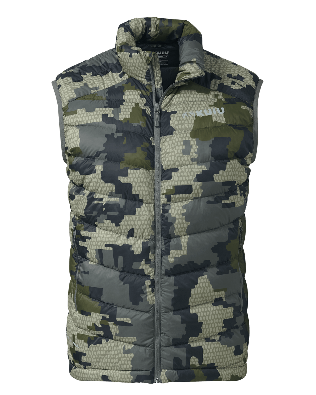 Front of Super Down LT Vest in Verde Camouflage