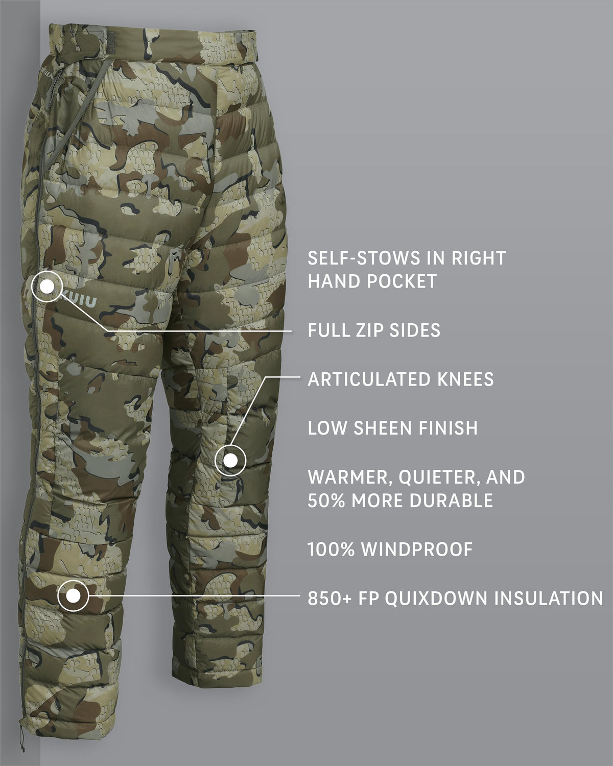 Super Down LT Pant Valo Camouflage Detail Callout