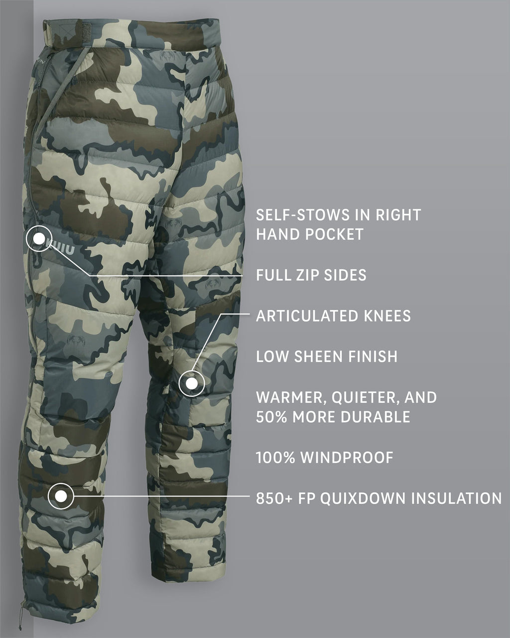 Super Down LT Pant Vias Camouflage Detail Callout