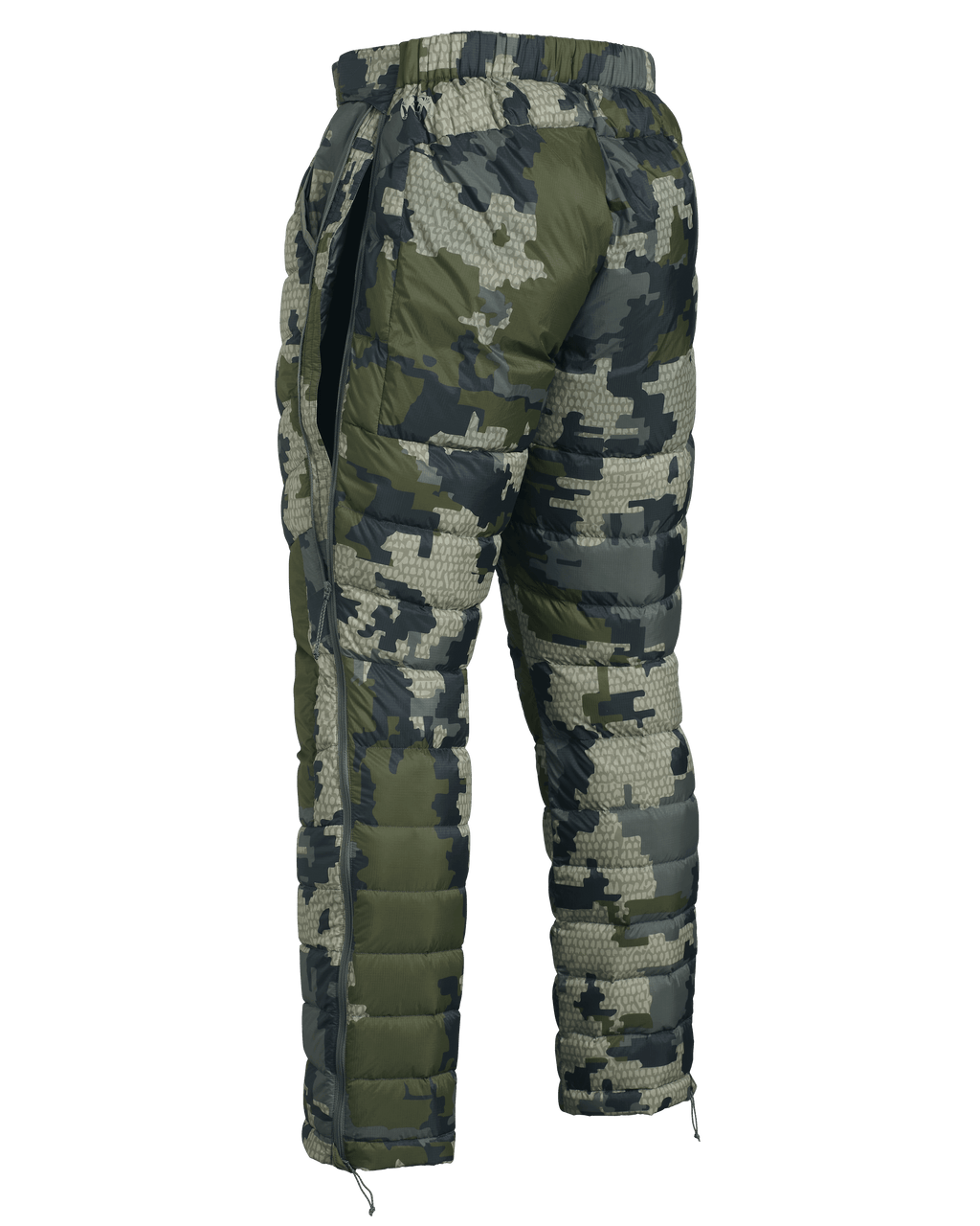 Back of Super Down LT Pant in Verde Camouflage