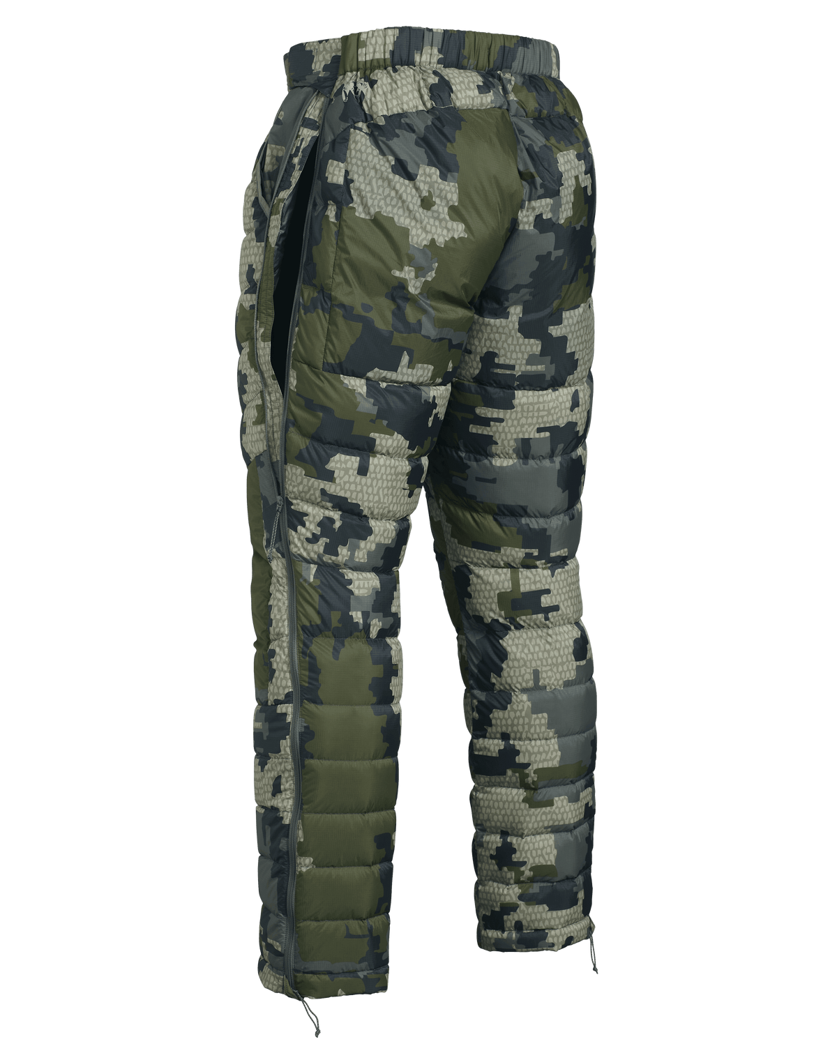 Back of Super Down LT Pant in Verde Camouflage