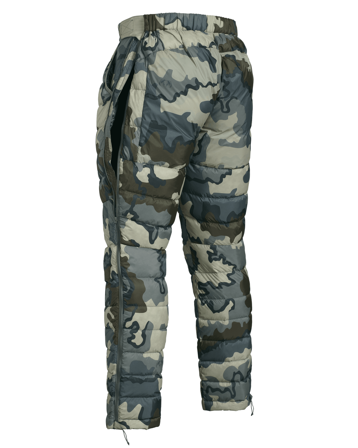 Back of Super Down LT Pant in Vias Camouflage