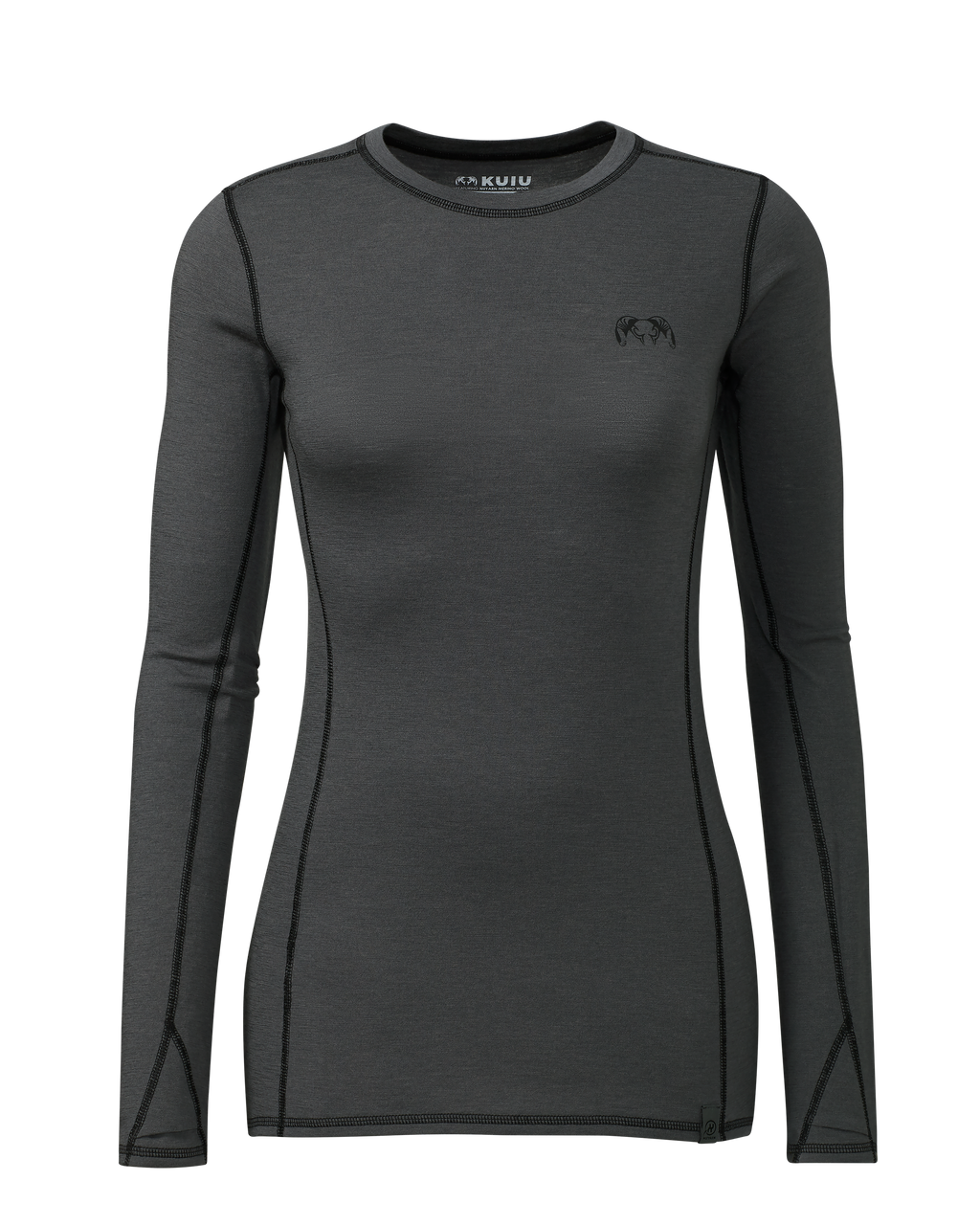 Front of Women's ULTRA Merino 145 LS Crew in Gunmetal Grey