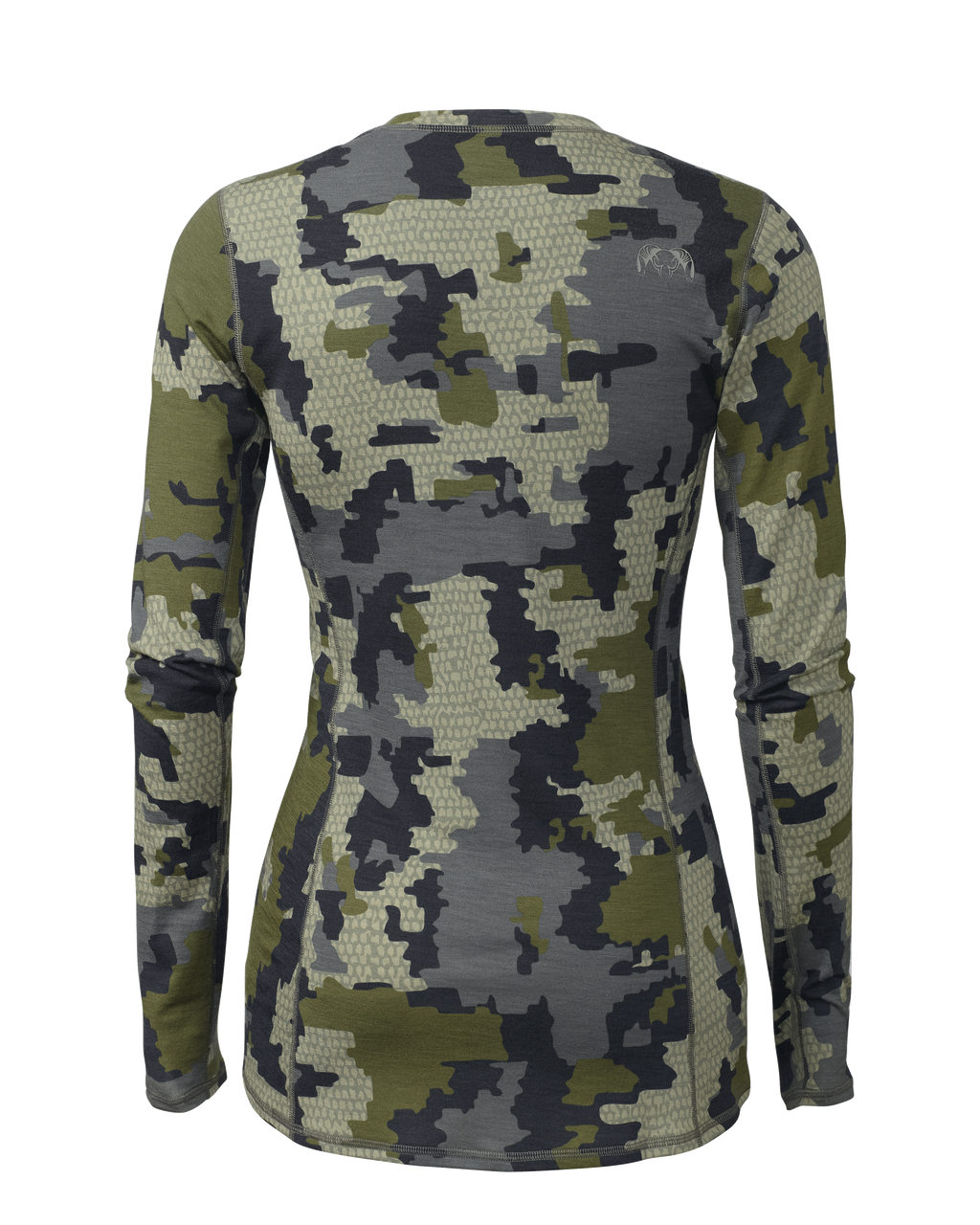 Back of Women's ULTRA Merino 145 LS Crew in Verde Camouflage