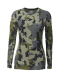 Front of Women's ULTRA Merino 145 Long Sleeve Crewneck Shirt in Verde Camouflage