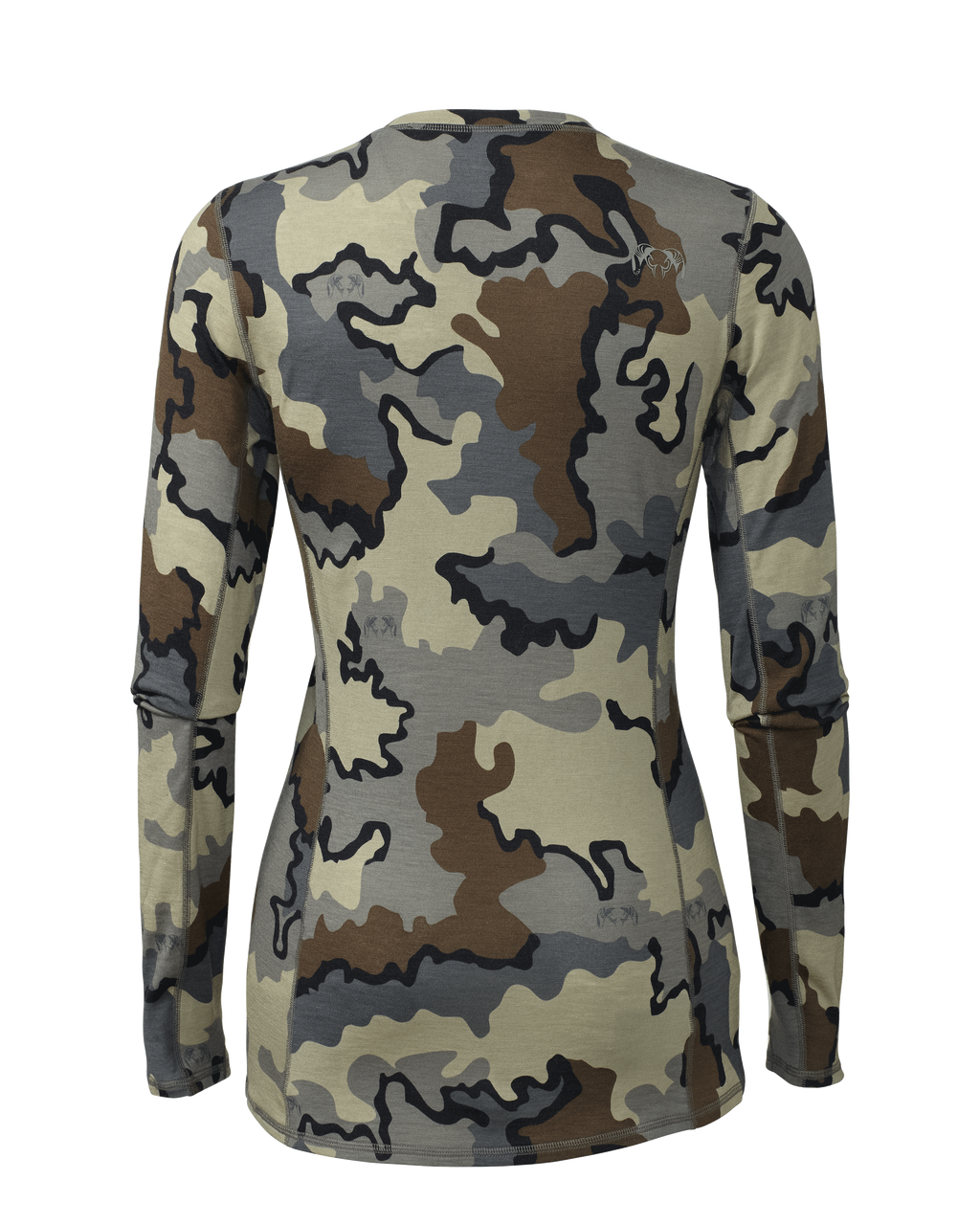 Back of Women's ULTRA Merino 145 LS Crew in Vias Camouflage