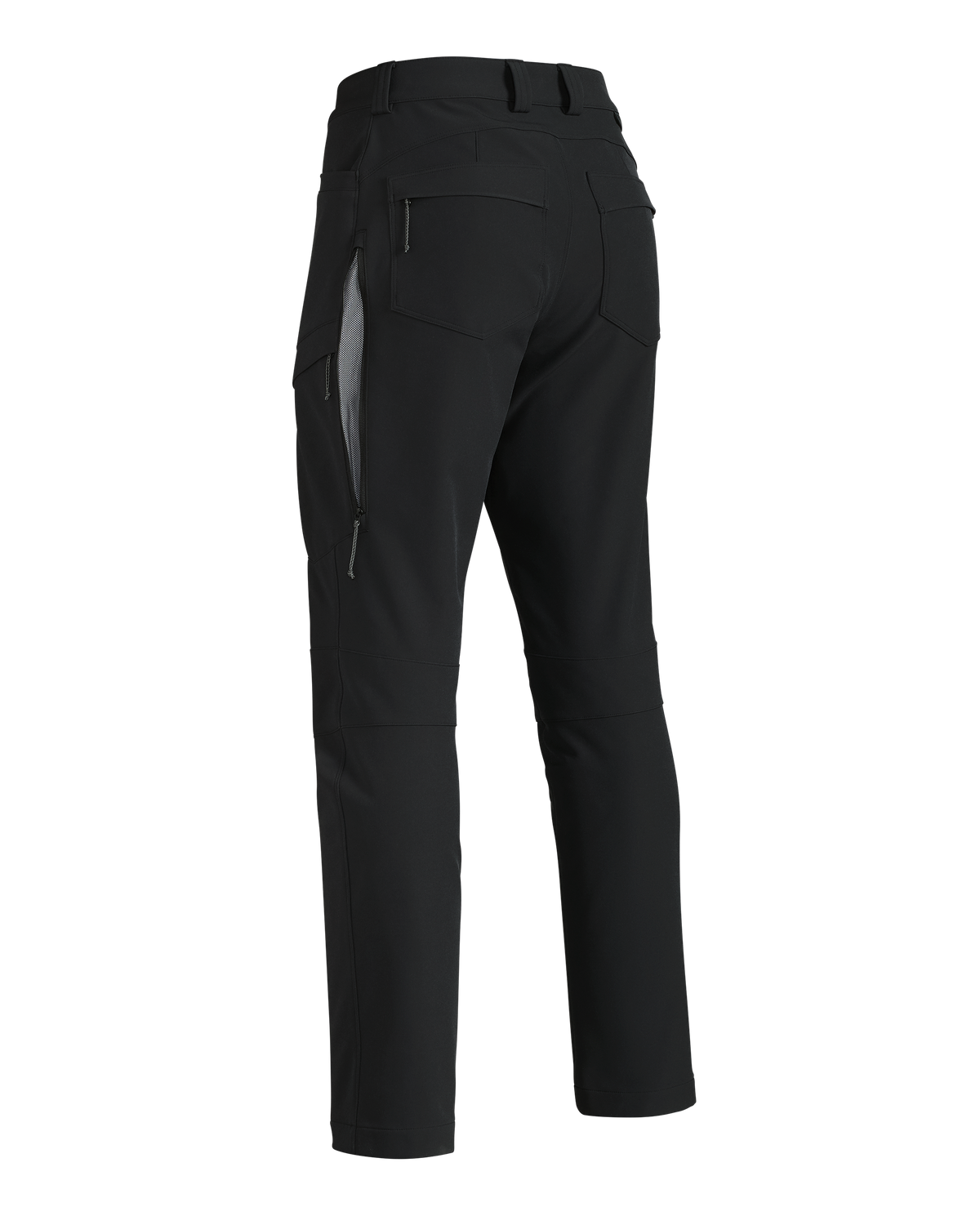 Back of Women's Attack Pant in Black with open YKK Zippered Hip Vent
