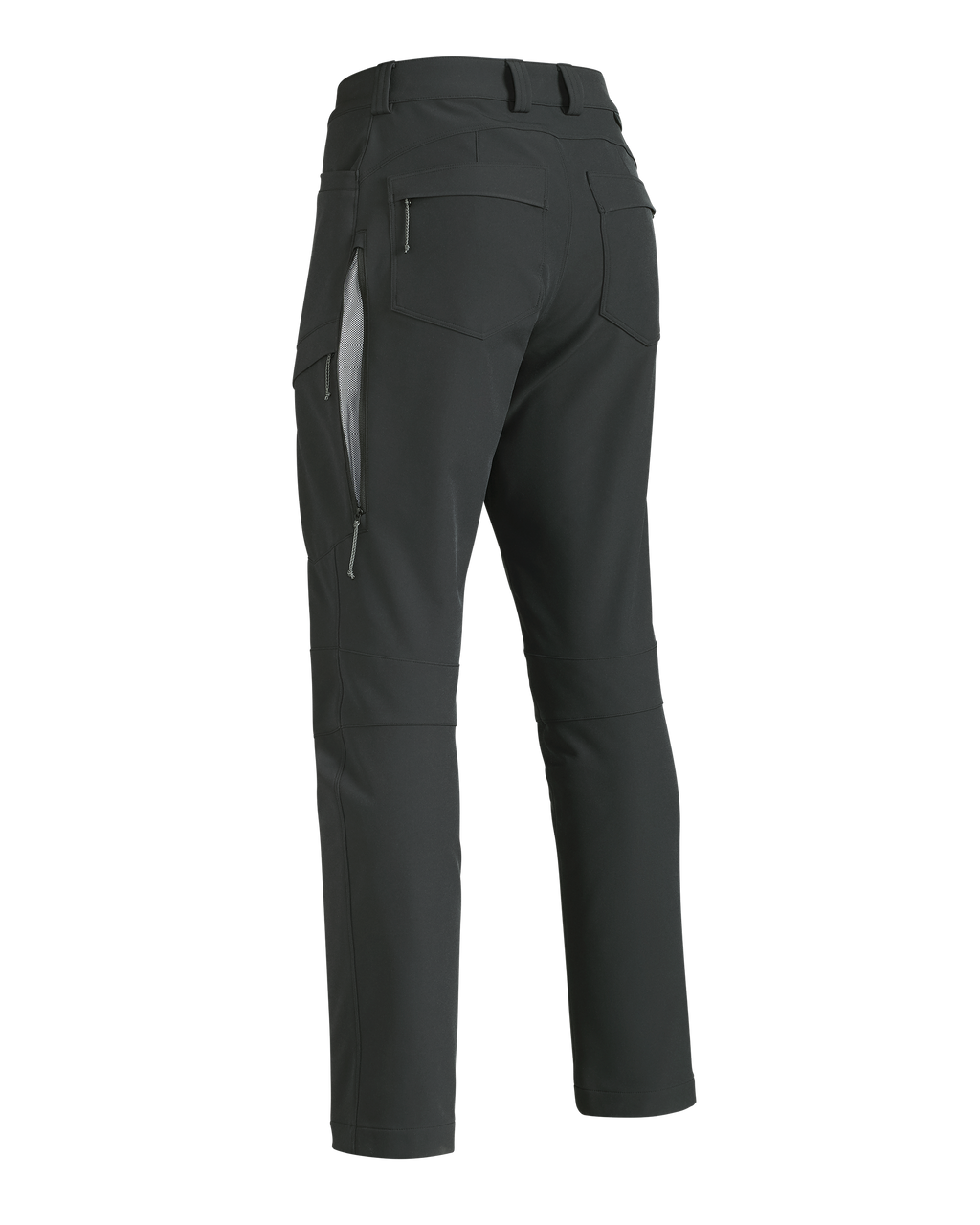 Back of Women's Attack Pant in Dark Gunmetal Grey with open YKK Zippered Hip Vent
