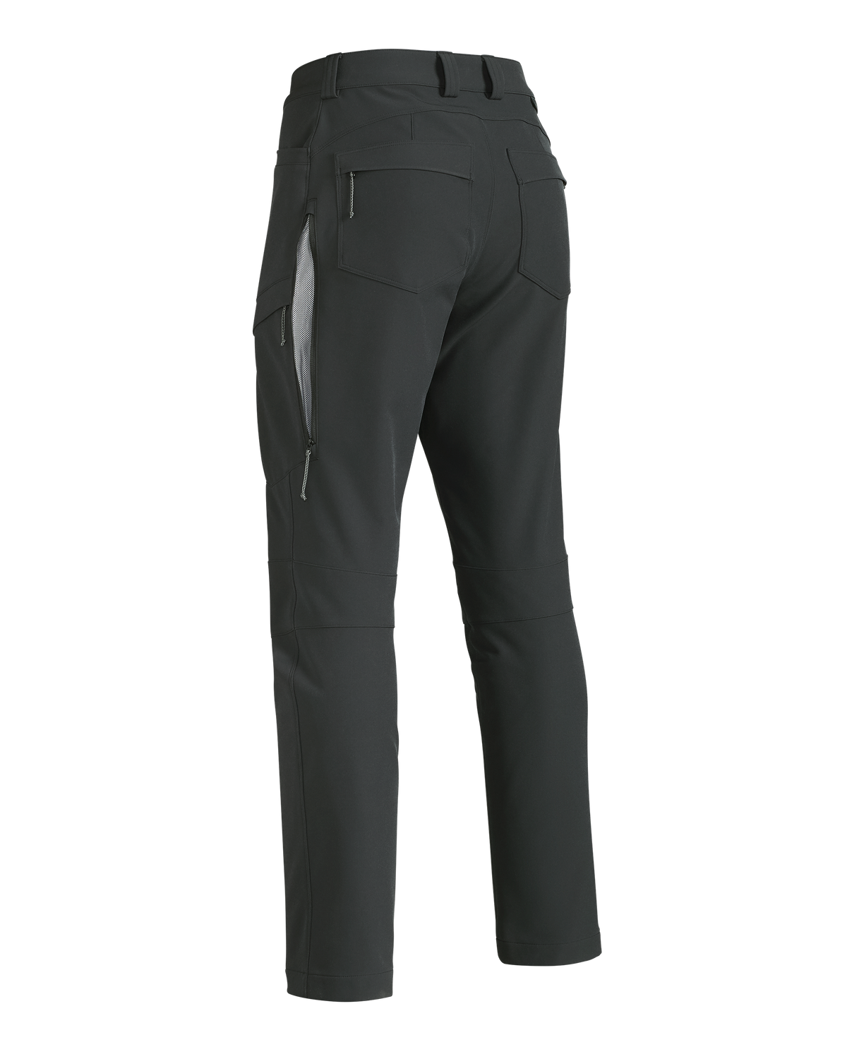 Back of Women's Attack Pant in Dark Gunmetal Grey with open YKK Zippered Hip Vent