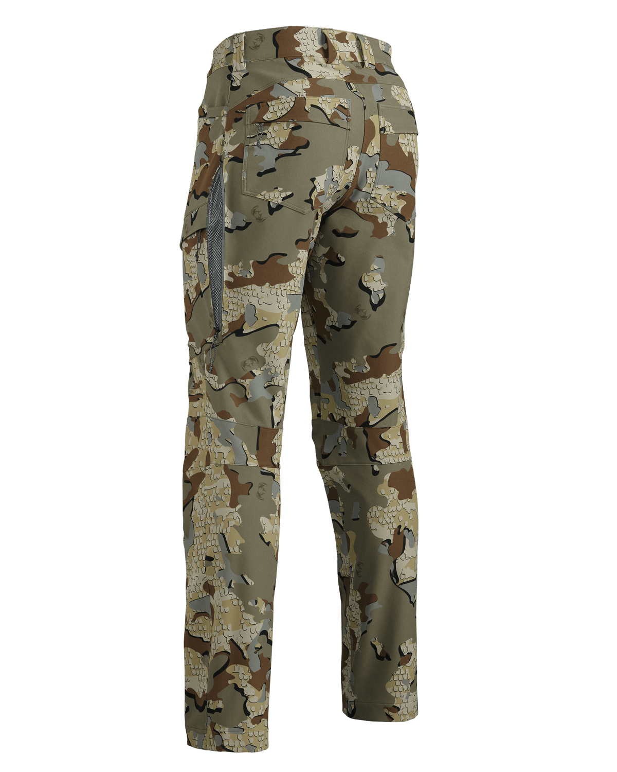 Back of Women's Attack Pant in Valo Camouflage with open hip vent