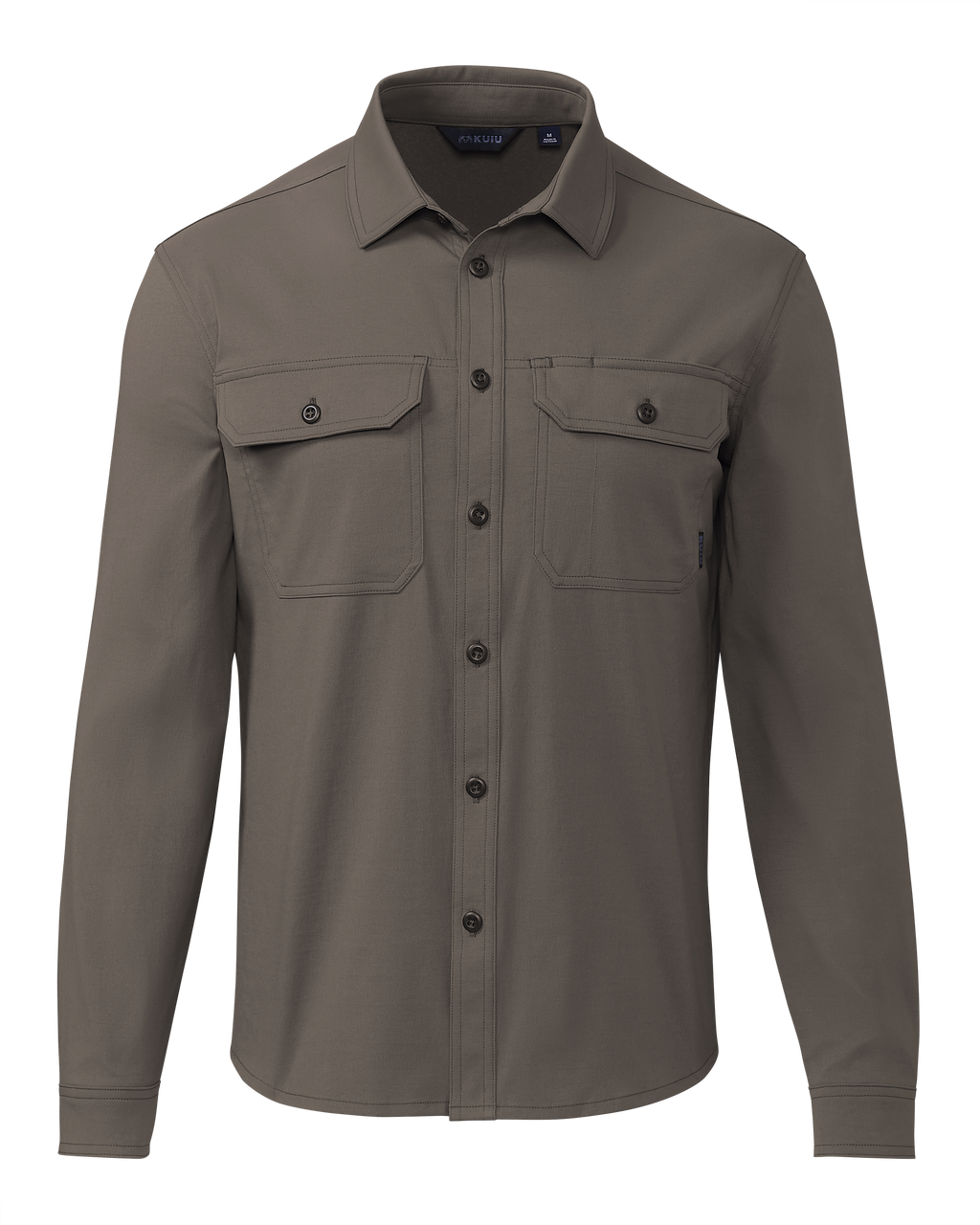 Front of Motive LS Workgrade Shirt in Rodeo Brown