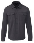 Dark grey collared button down long sleeve shirt with two button closure chest pockets