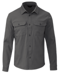 Grey collared button down long sleeve shirt with two button closure chest pockets