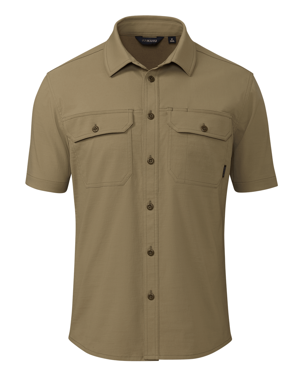 Front of Motive Short Sleeve Shirt in Khaki