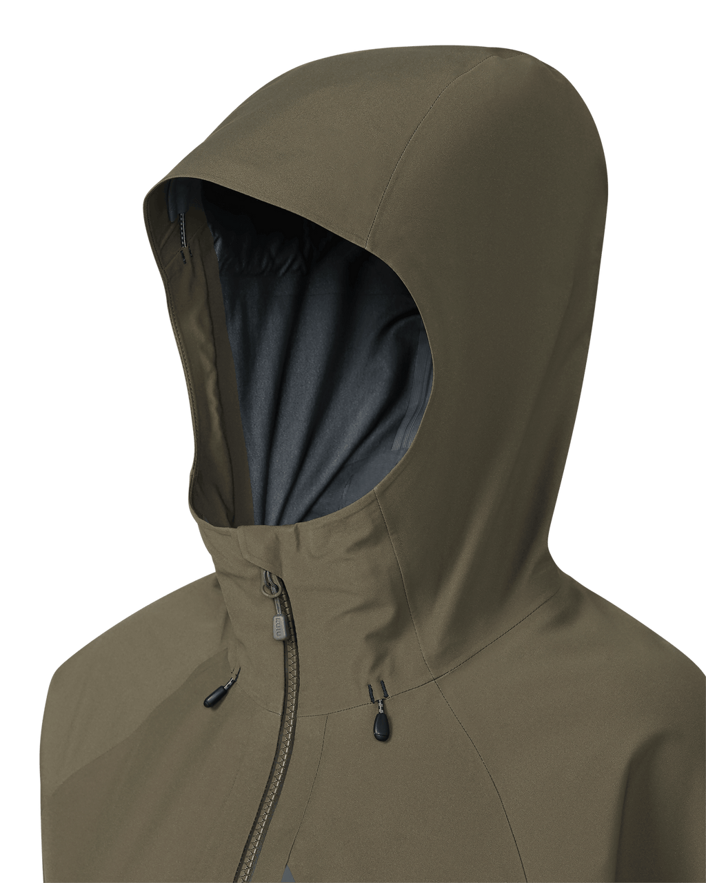 Angled Front of Women's Chugach TR Rain Jacket in Ash Brown Color Highlighting Dual-Adjust Hood With Visor