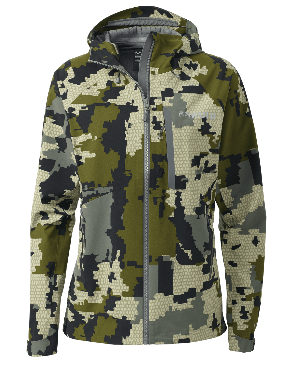 Front of Women's TR Rain Jacket in Verde Camouflage