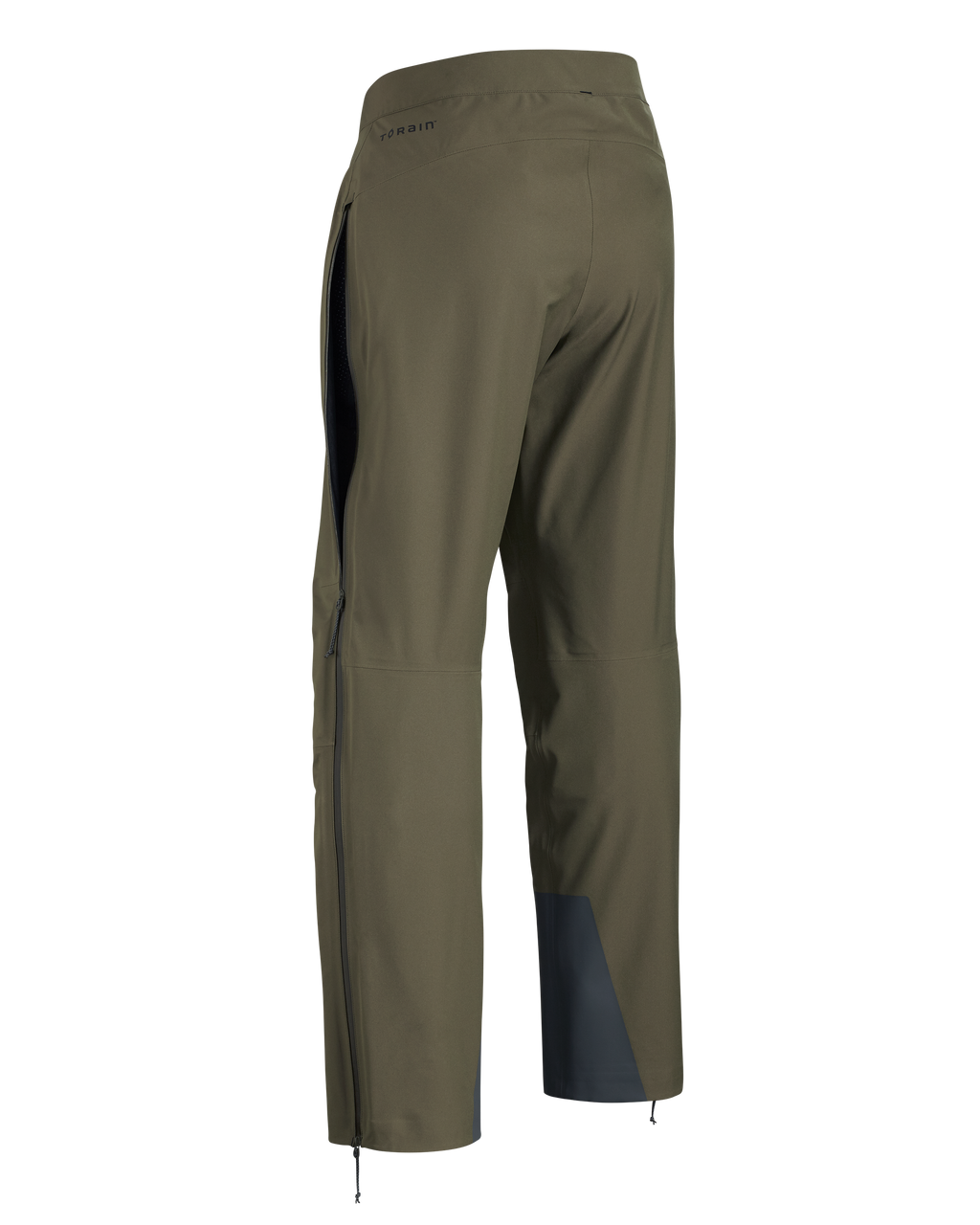Back of Women's Chugach TR Rain Pant in Ash Brown showing partially zipper acting as an open hip vent