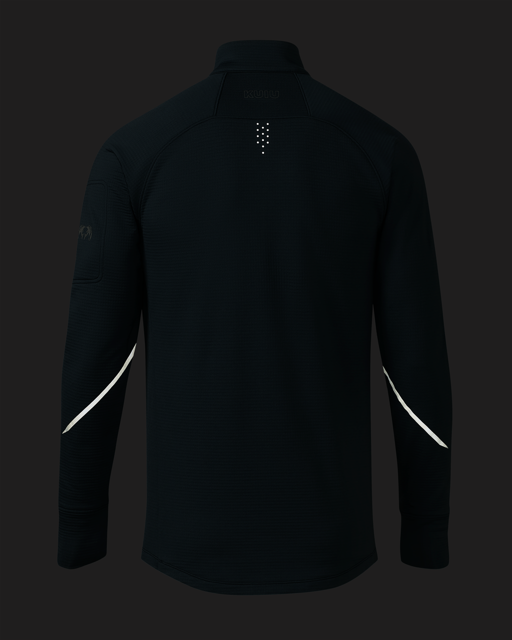 Blackout image of EnduroTrainer Zip-T displaying reflective accents on the backside arms, under elbow area