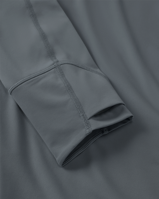Close-up detail of layered thumbhole on Gila LS Hoodie in Slate Grey