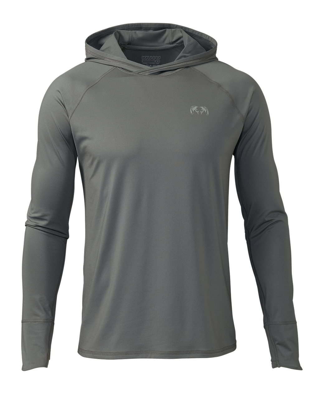Front of Gila Long Sleeve Hoodie Shirt in Stone Grey