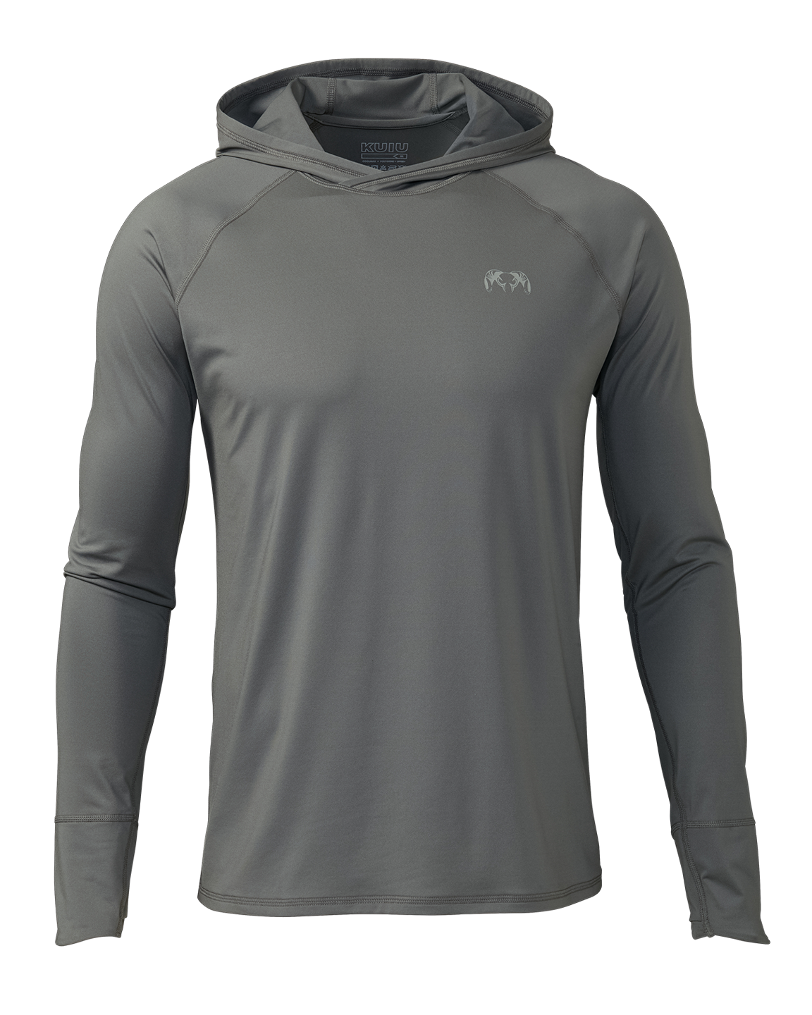 Front of Gila Long Sleeve Hoodie Shirt in Stone Grey