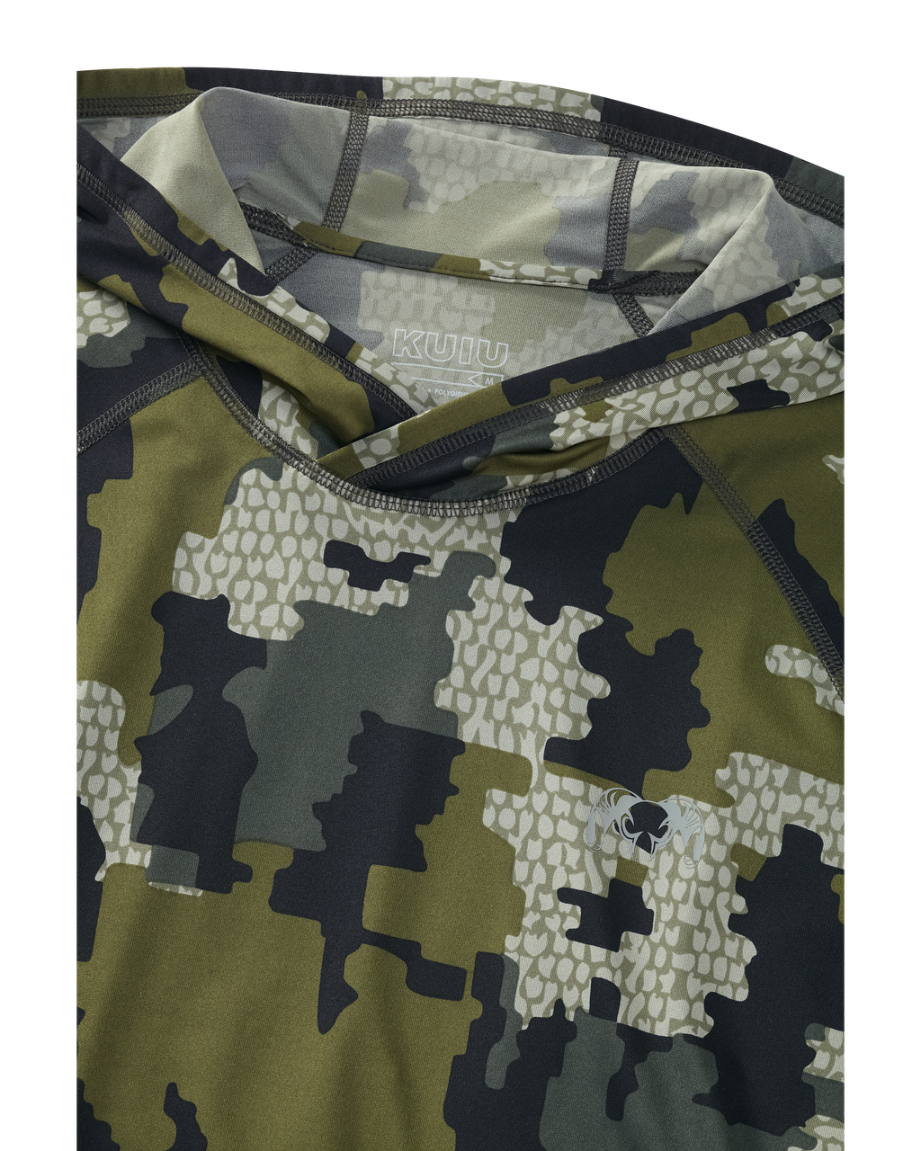 Front detailed neck and inside hoodie Gila Long Sleeve Hoodie in Verde Camouflage