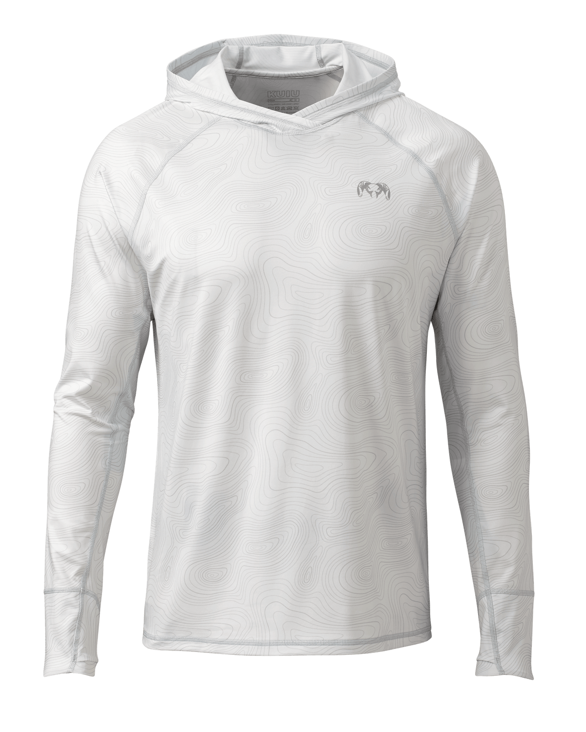 Front of Gila Long Sleeve Hoodie in Skyline TOPO Print