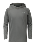Front of Youth Gila LS Hoodie in Stone Grey