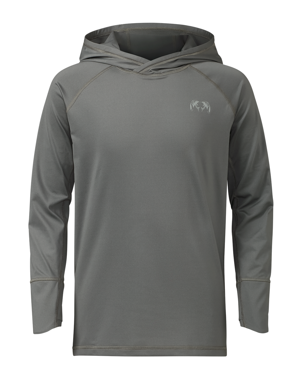 Front of Youth Gila LS Hoodie in Stone Grey