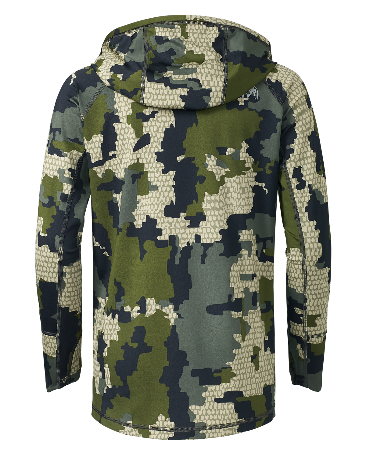 Back of Youth Gila Long Sleece Hoodie in Verde Camouflage