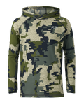 Front of Youth Gila Long Sleece Hoodie in Verde Camouflage