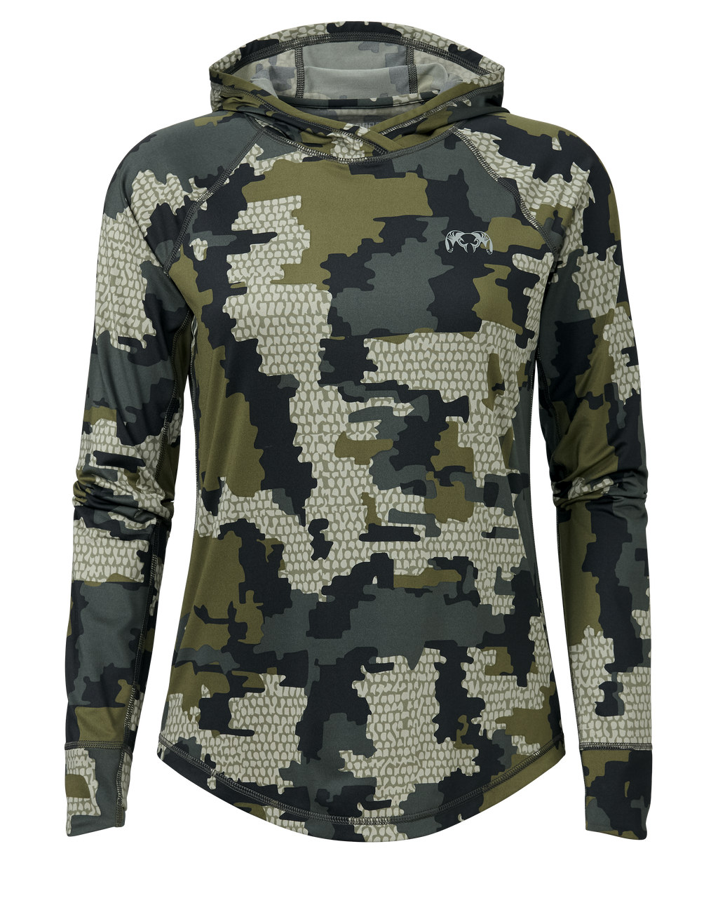 Front of Women's Gila Long Sleeve Hoodie in Verde Camouflage