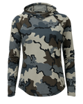 Front of Women's Gila Long Sleeve Hoodie in Vias Camouflage