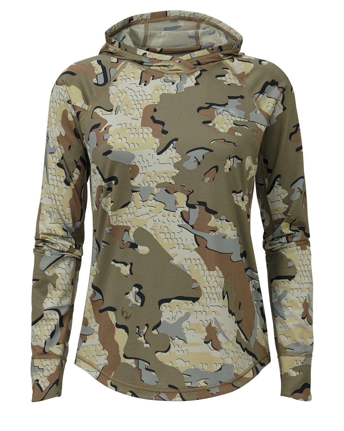 Front of Women's Gila Long Sleeve Hoodie in Valo Camouflage