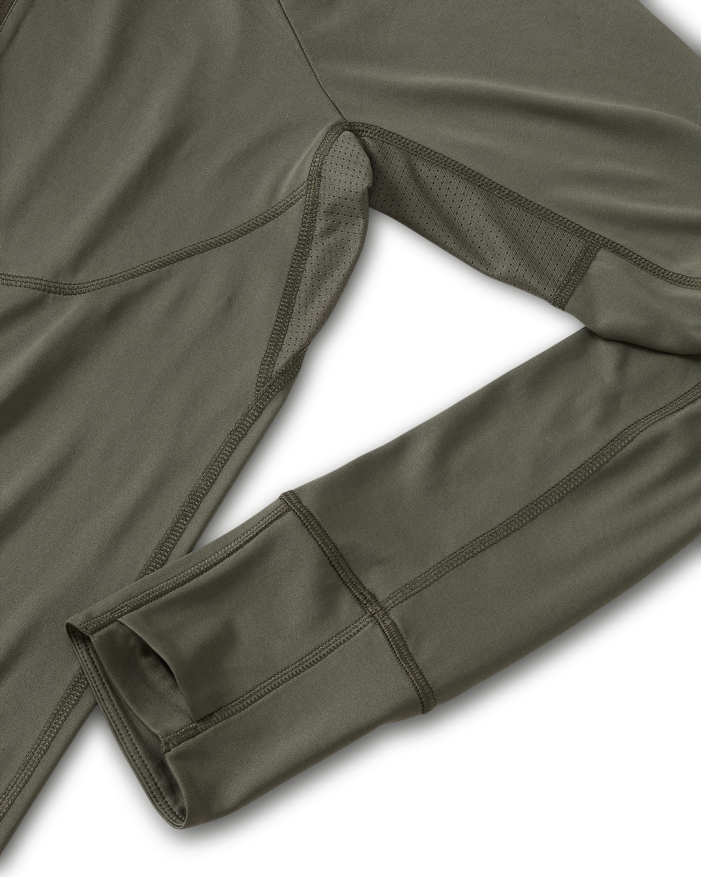 Close-up of underarm ventilation panels on Gila PRO Long Sleeve Hoodie in Ash Brown