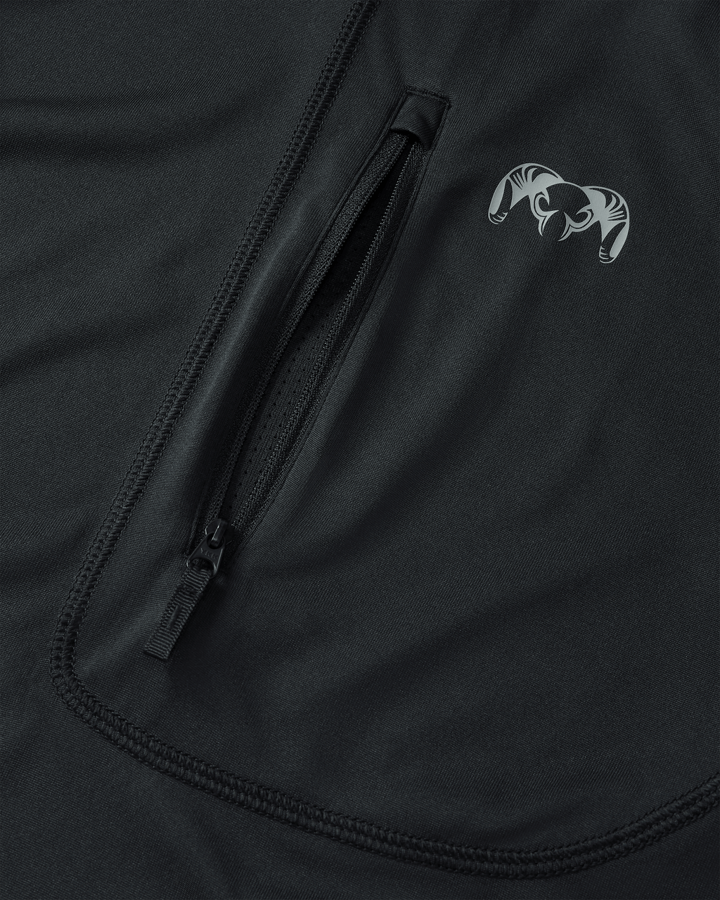 Vertical unzipped left chest pocket with KUIU Logo on Gila PRO Long Sleeve Hoodie in Black