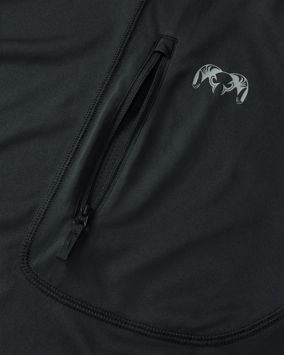 Vertical unzipped left chest pocket with KUIU Logo on Gila PRO Long Sleeve Hoodie in Black