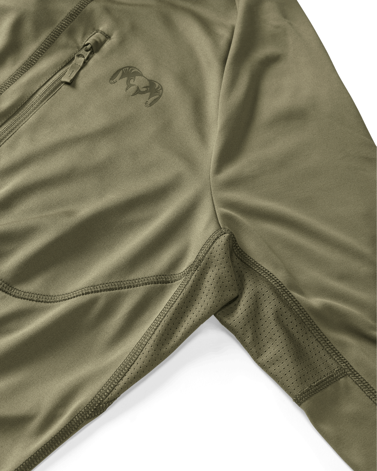 Detail of underarm ventilation panels on Gila PRO Long Sleeve Hoodie in Khaki