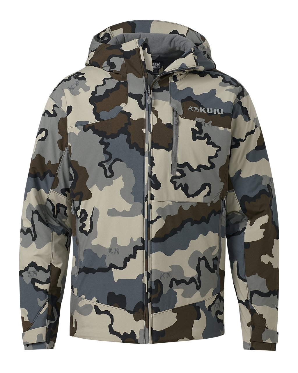 Front of Mountain PRO Hooded Jacket in Vias Camouflage