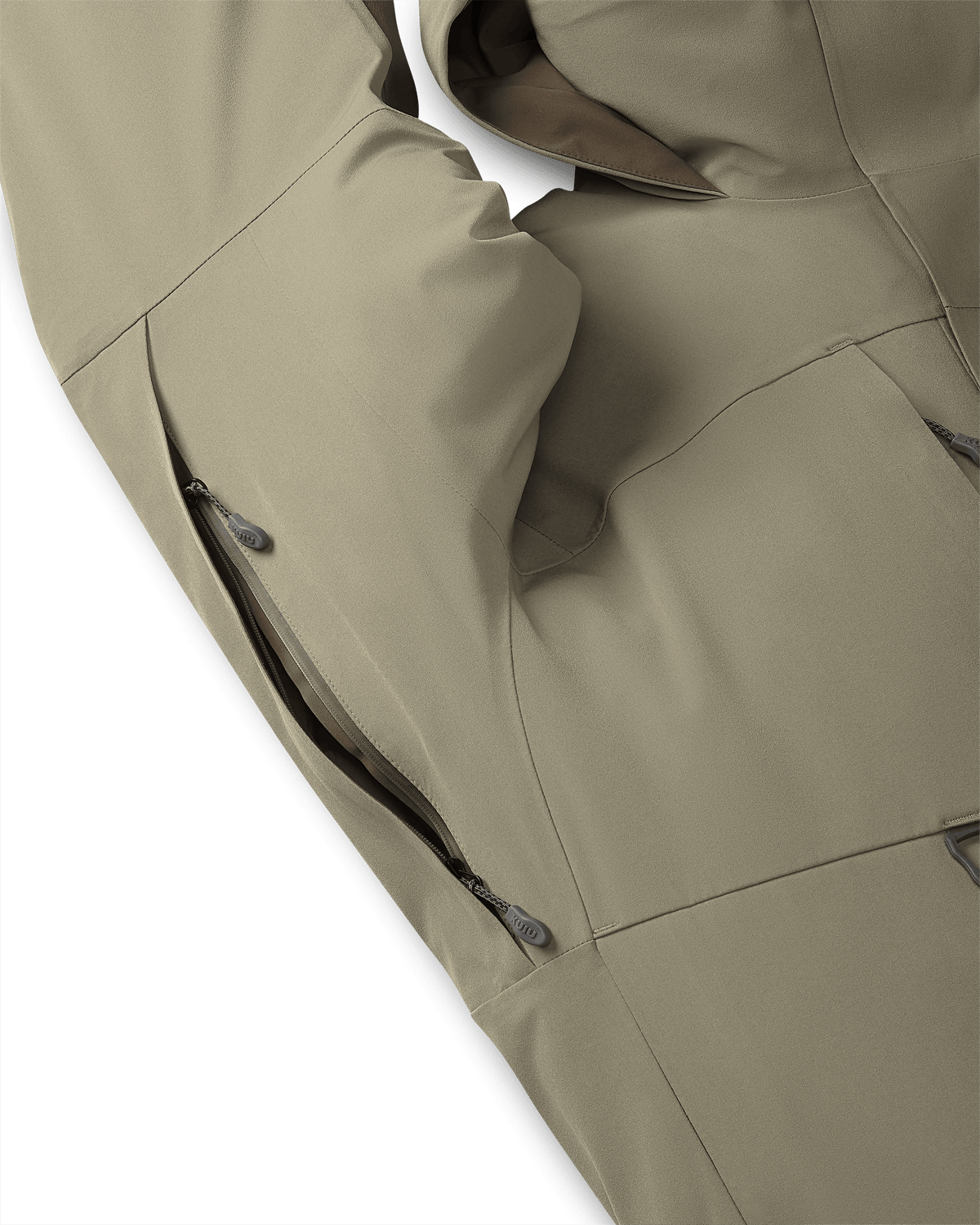 Pit zip ventilation on the Paragon Storm Shell Parka in Arctic Shadow Khaki