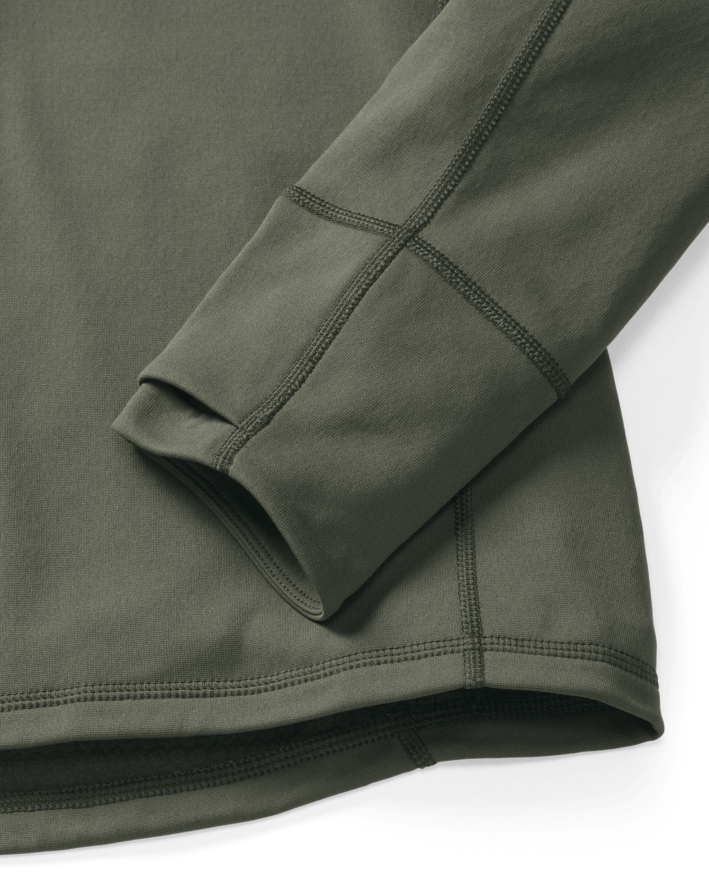 Shaped Cuff with Layered Thumbholes on Encounter 200 Fleece Zip-T in Ash Brown