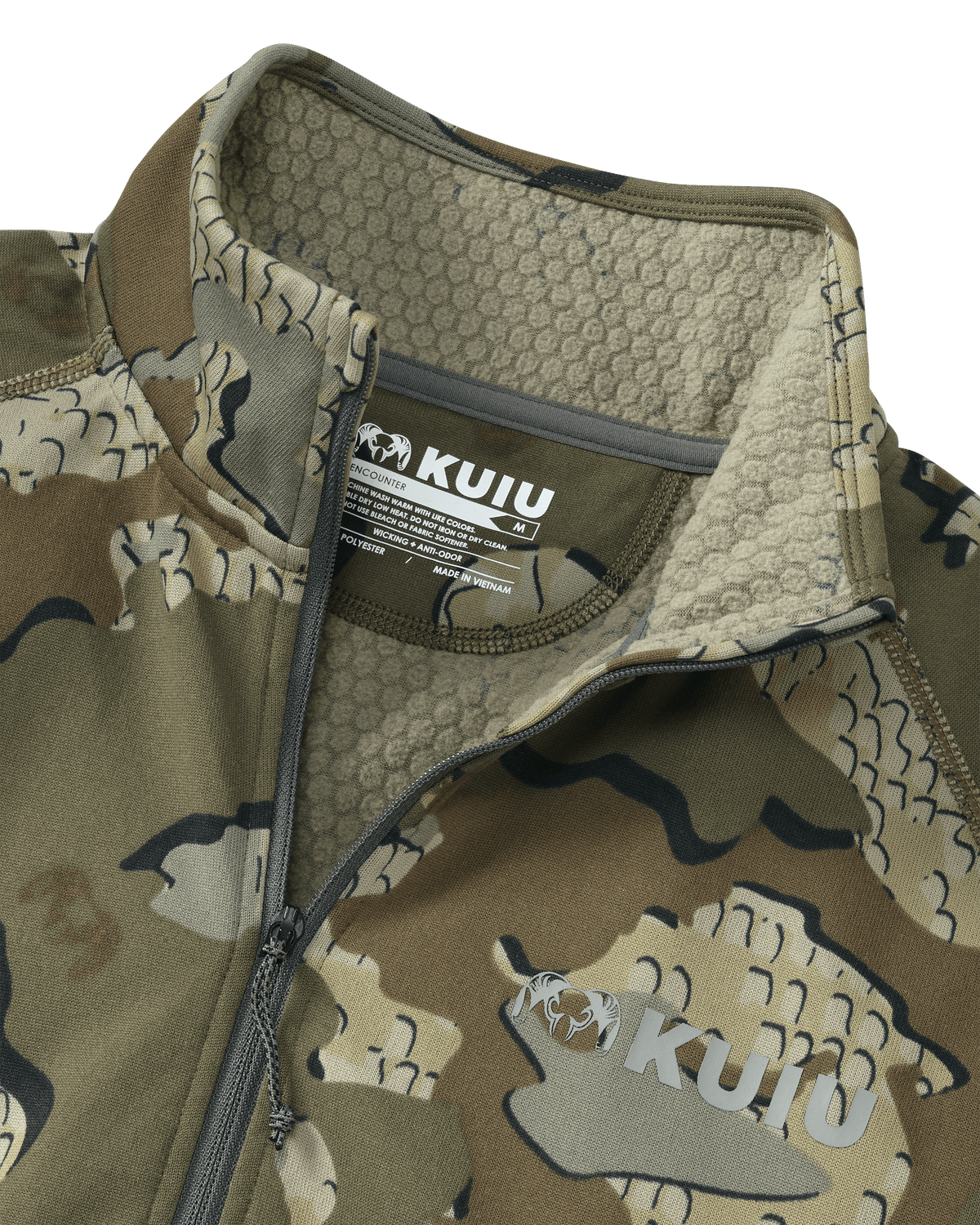 Front of Encounter 200 Fleece Zip-T in Valo Camouflage Highlighting Half-zip Pullover Design and Jacquard Fleece Interior