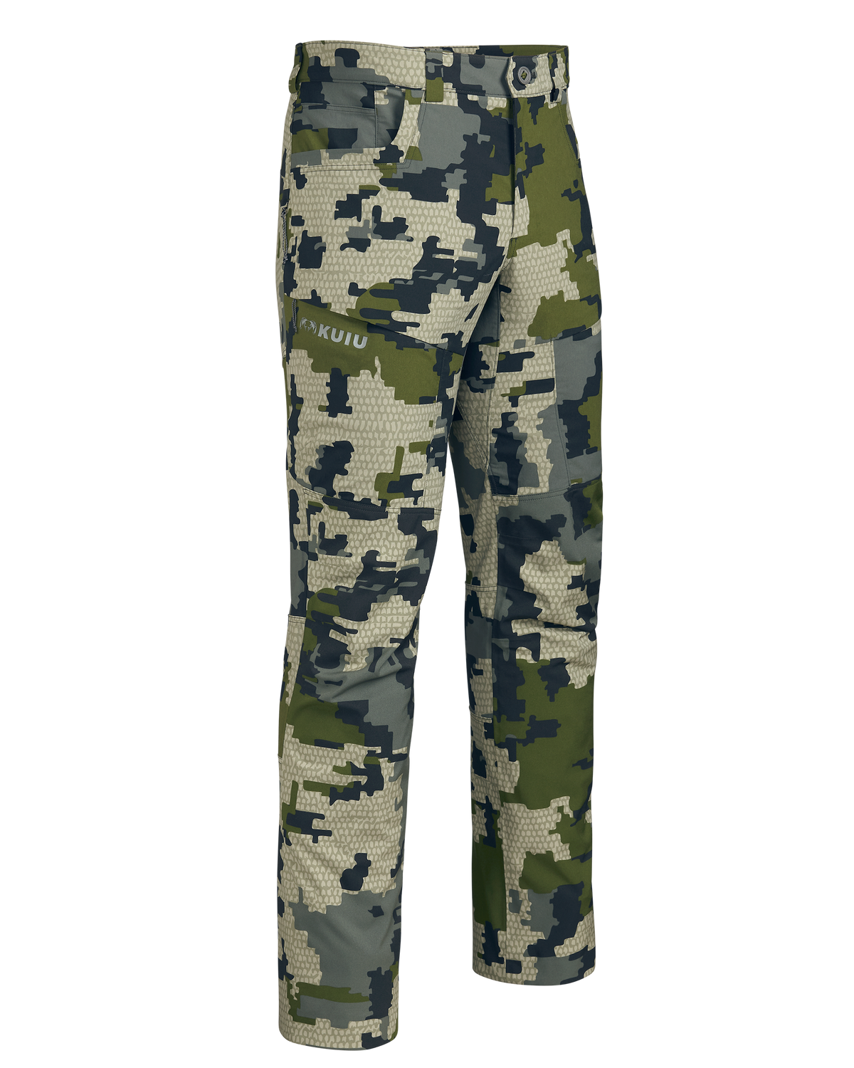 Front of Kutana Hybrid Pant in Verde Camouflage